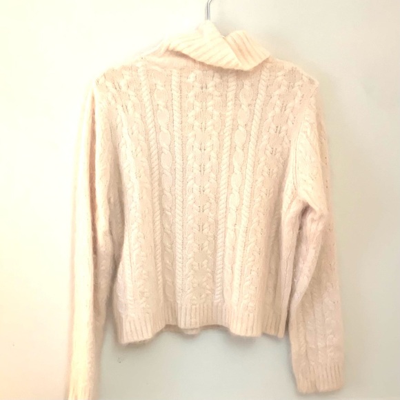 BOOMINGDALE'S Rabbit Hair Oversized Cable Knit Turtleneck Sweater - Picture 3 of 5